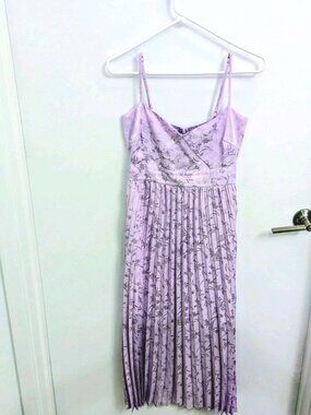 Lavender Floral Jacquard Pleated Satin Midi Dress Lulus XS